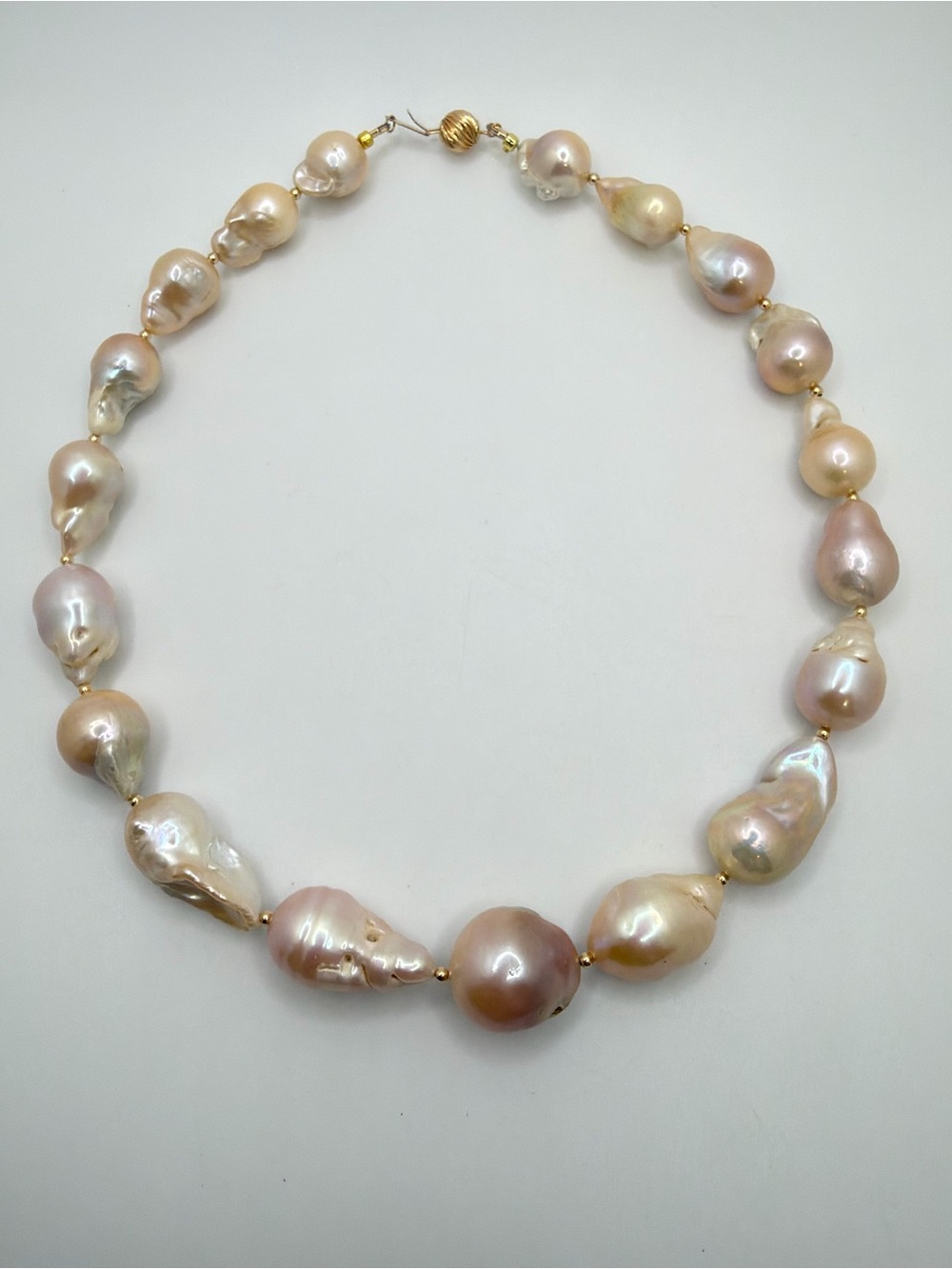 17" Massive freshwater Baroque light pink/peach pearl necklace w/ 14kt YG clasp!